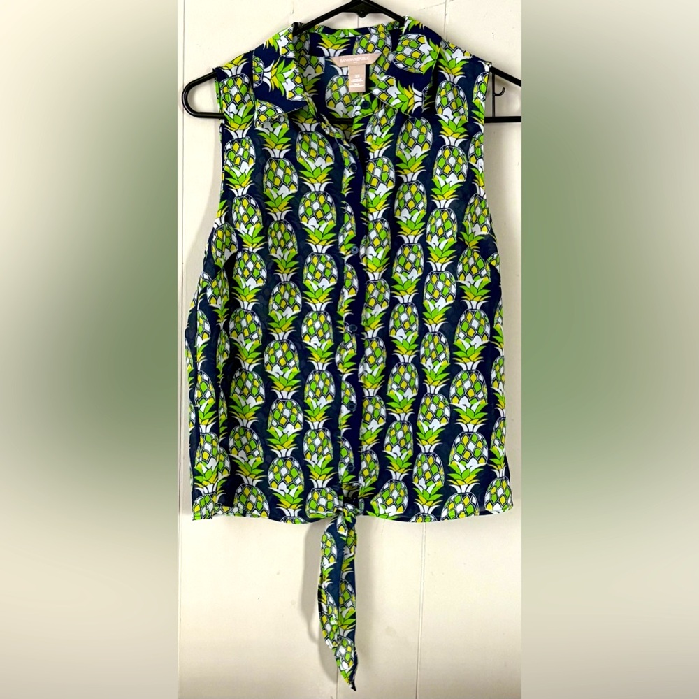 Banana Republic beautiful Pineapple Tie front top XS